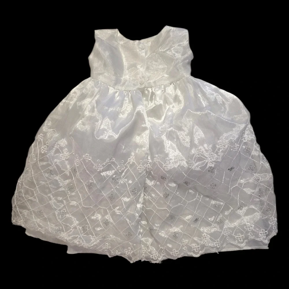 White Lace Embroidered Pinafore Overdress Open Back‎ 6-12 Months Baptism Formal